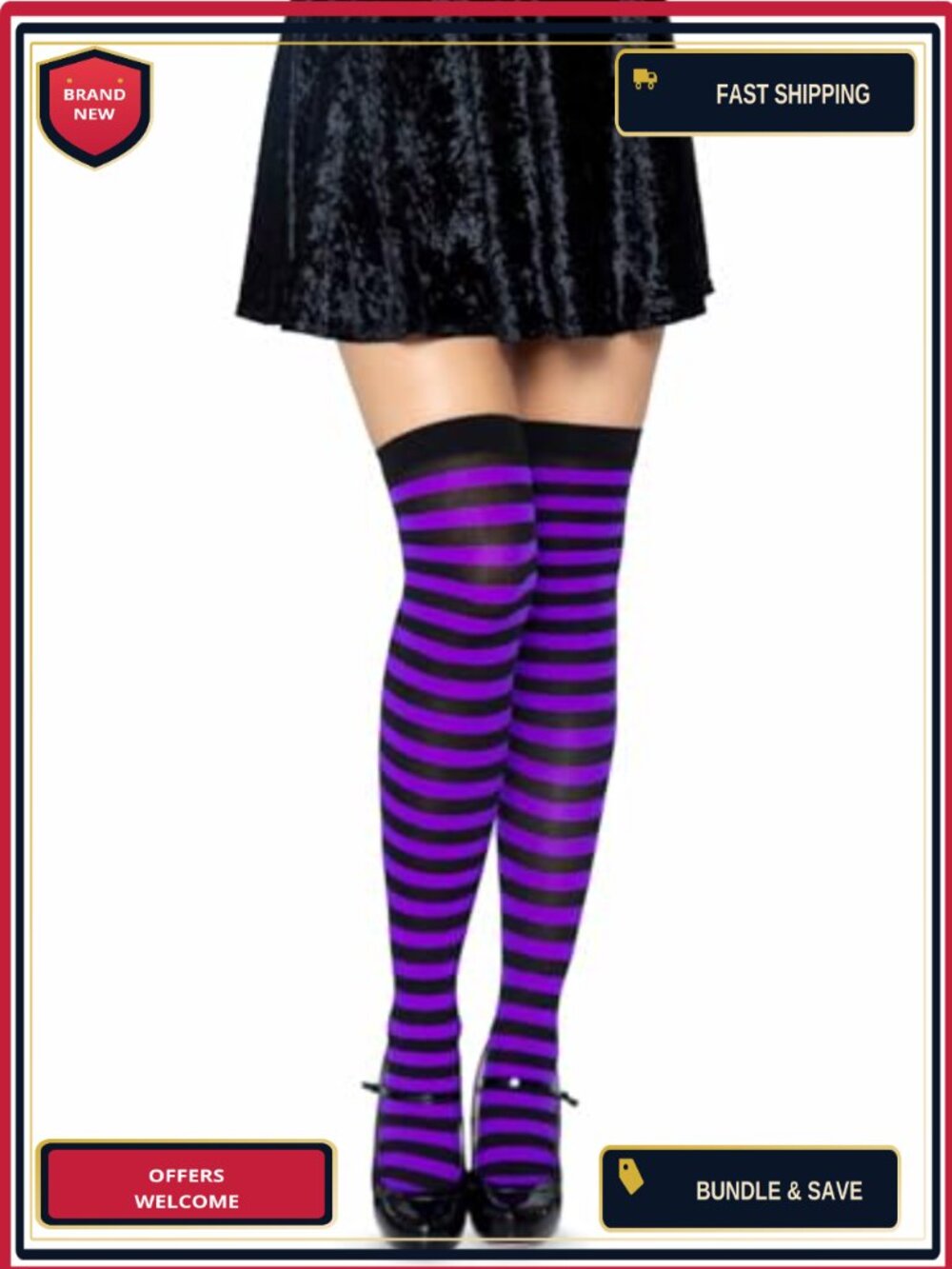 Nylon Striped Thigh High Stockings